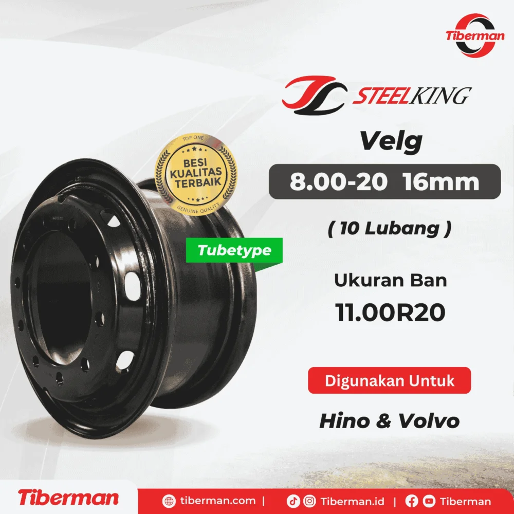 Velg SteelKing 11.00R20 8.00-20 (10 Lubang) 16mm Tubetype
