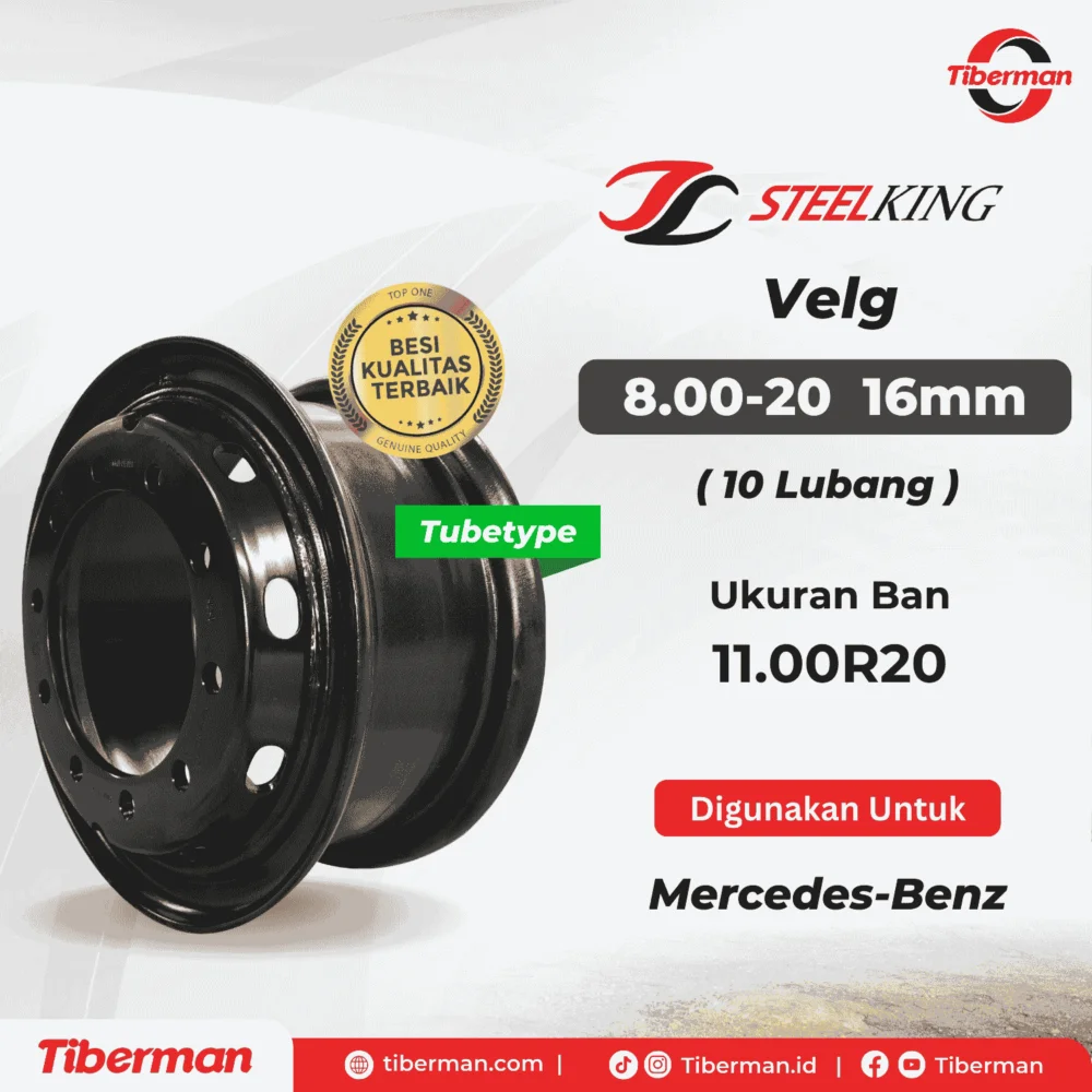 Velg SteelKing 11.00R20 8.00-20 (10 Lubang) 16mm Tubetype