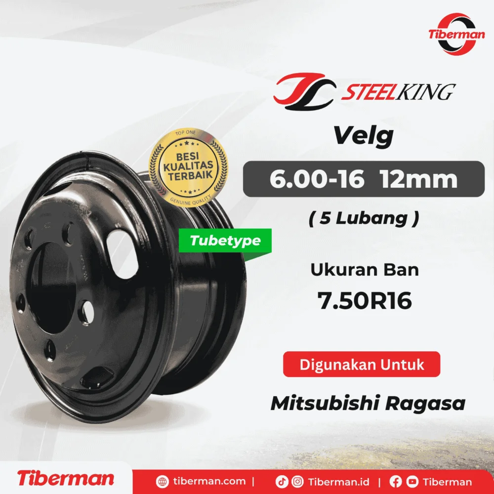 Velg SteelKing 7.50R16 6.00-16 (5 Lubang) 12mm Tubetype