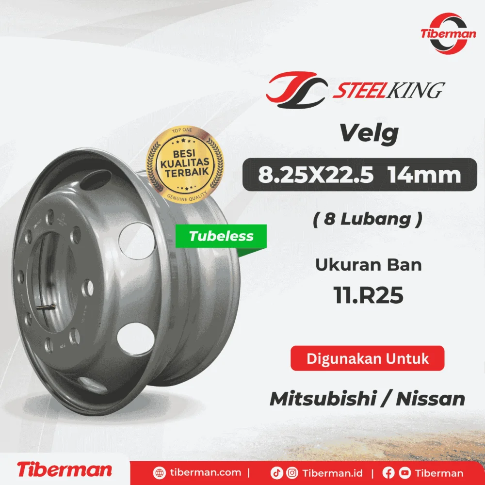 Velg SteelKing 11R22.5 8.25x22.5 (8 Lubang) 14mm Tubeless