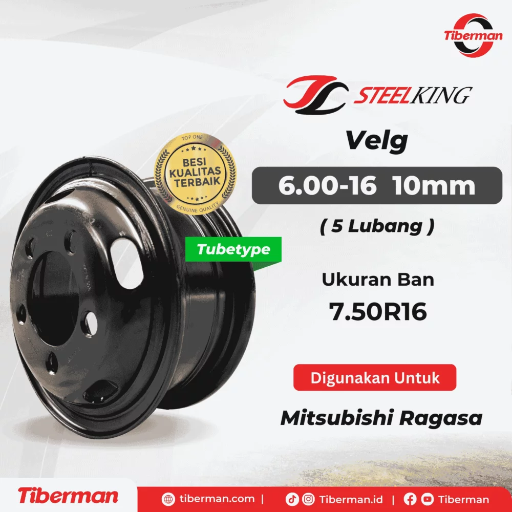 Velg SteelKing 7.50R16 6.00-16 (5 Lubang) 10mm Tubetype
