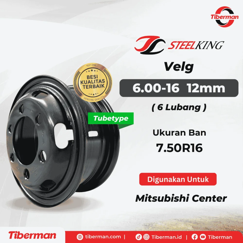 Velg SteelKing 7.50R16 6.00-16 (6 Lubang) 12mm Tubetype