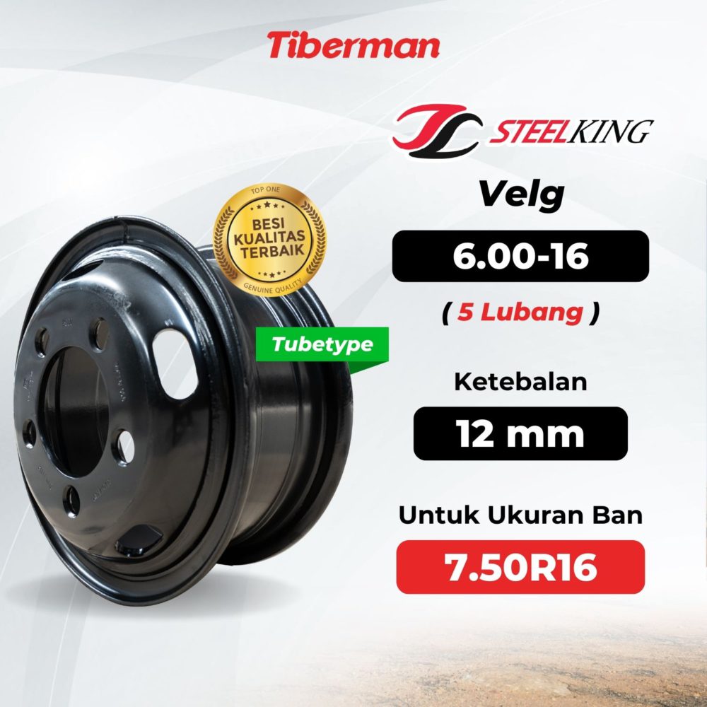Velg SteelKing 7.50R16 6.00-16 (5 Lubang) 12mm Tubetype